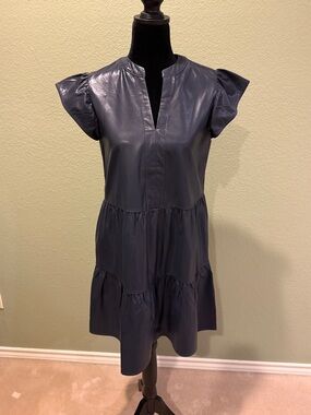 Pinch Navy Faux-Leather Tiered Mini Dress